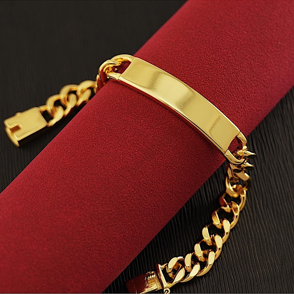 Gold Plated Name Tag Cuban Unisex Chain Link Bracelet - Picture 8 of 10